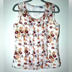 Worthington Sheer Chiffon Pleated Floral Tank Top